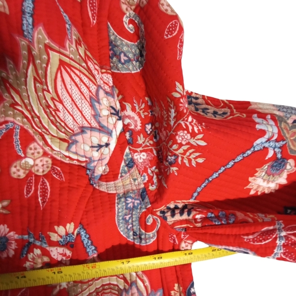 Talbots Red Paisley Floral Hook Closure Front Cardigan Jacket Women’s Medium - Picture 7 of 9